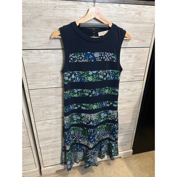 Michael Kors Dresses & Skirts - Michael Kors Navy Blue Paisley Floral Patchwork Stripe Sleeveless Dress XS
